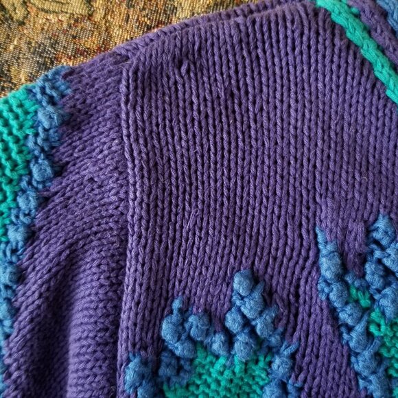 Rare, vintage 80s, 3-D, thick cotton, handmade sweater, M, flowers/geometric - Picture 3 of 11